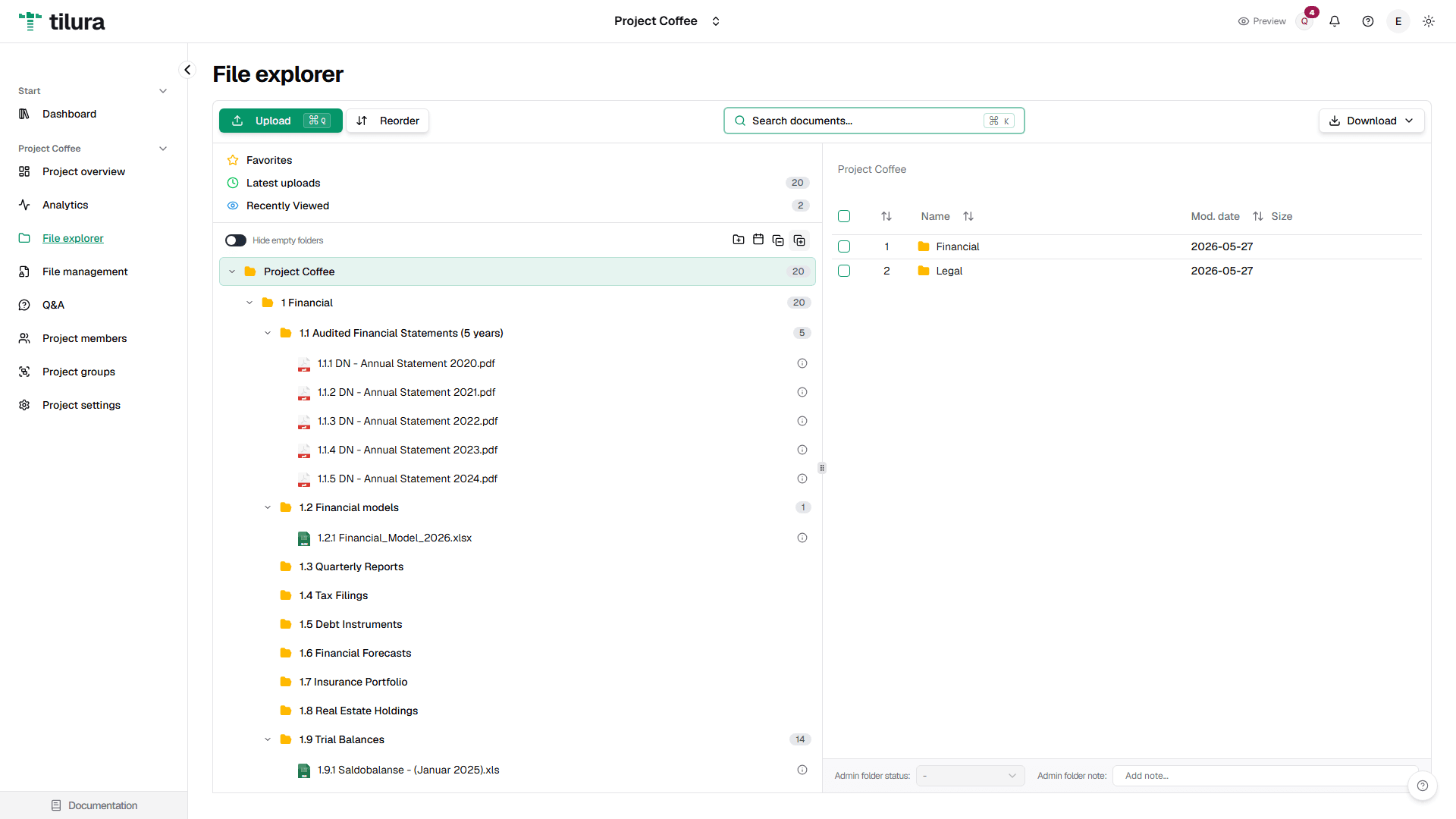 Tilura data room — file explorer